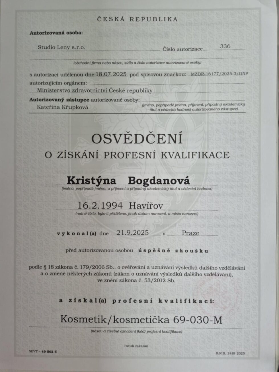 osvědčení Kristýna Bogdanová